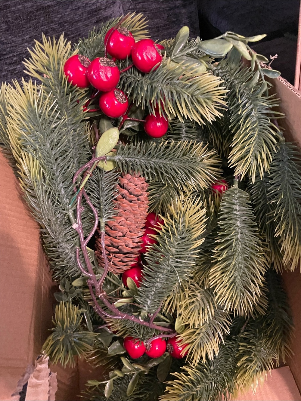 Evergreen Holiday Garland with Red Berry Accents